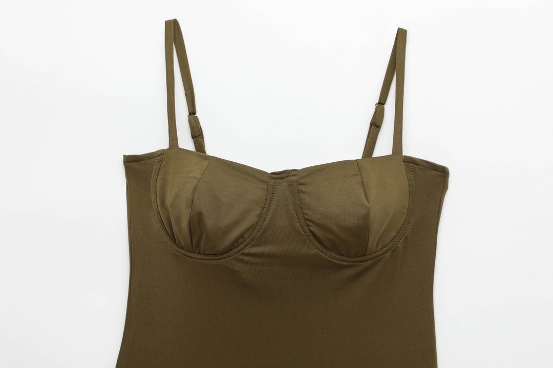 Brown strapless top on a white background