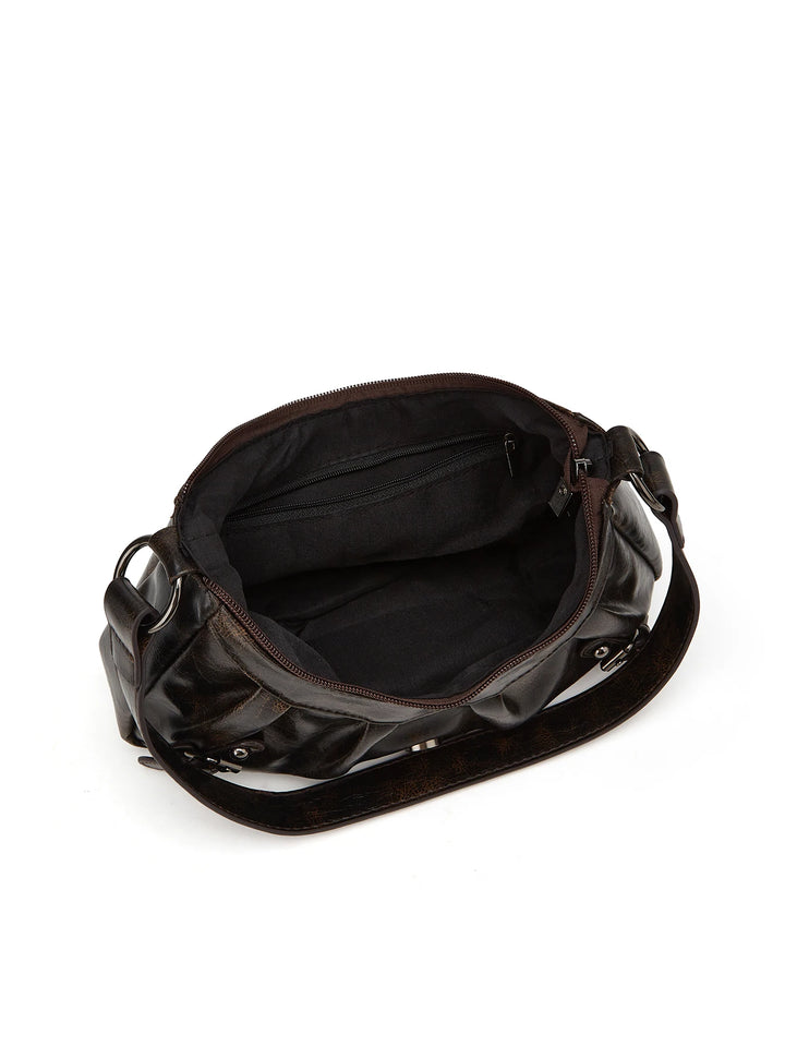 Black leather bag on a white background